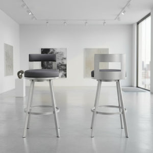 English Elm Nylun Swivel Counter Stool Faux Leather Seat Matte Black Frame Kitchen Bar Gray B2736P511308