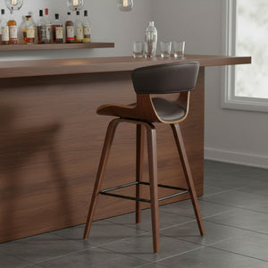 English Elm Grejja Walnut Wood Barstool with Faux Leather Seat and Wraparound Footrest B2736P511311