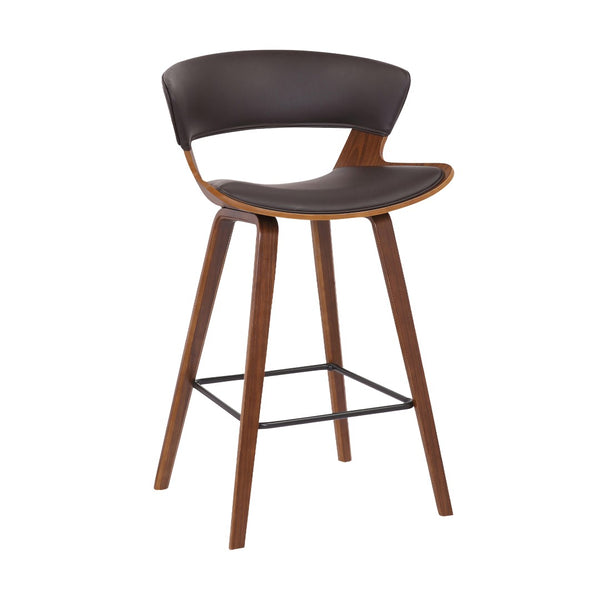 English Elm Grejja Walnut Wood Barstool with Faux Leather Seat and Wraparound Footrest B2736P511311
