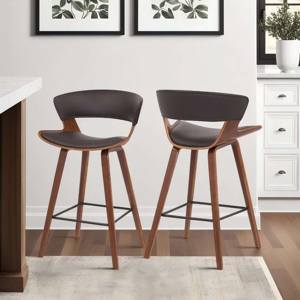 English Elm Grejja Walnut Wood Barstool with Faux Leather Seat and Wraparound Footrest B2736P511311
