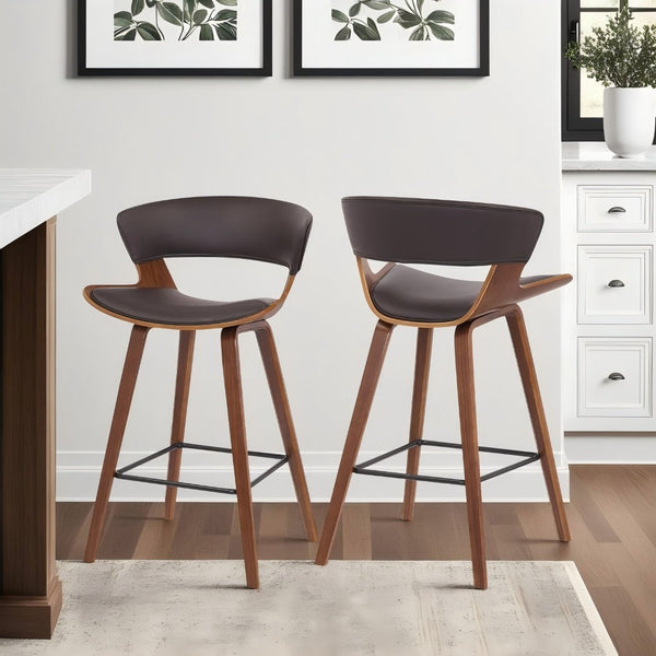 English Elm Grejja Walnut Wood Barstool with Faux Leather Seat and Wraparound Footrest B2736P511311