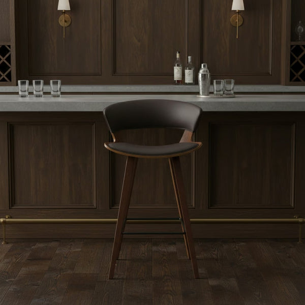 English Elm Grejja Walnut Wood Barstool with Faux Leather Seat and Wraparound Footrest B2736P511311