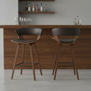English Elm Grejja Walnut Wood Barstool with Faux Leather Seat and Wraparound Footrest B2736P511311