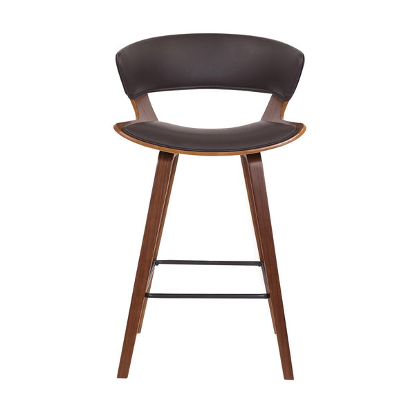 English Elm Grejja Walnut Wood Barstool with Faux Leather Seat and Wraparound Footrest B2736P511311
