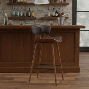 English Elm Grejja Walnut Wood Barstool with Faux Leather Seat and Wraparound Footrest B2736P511311