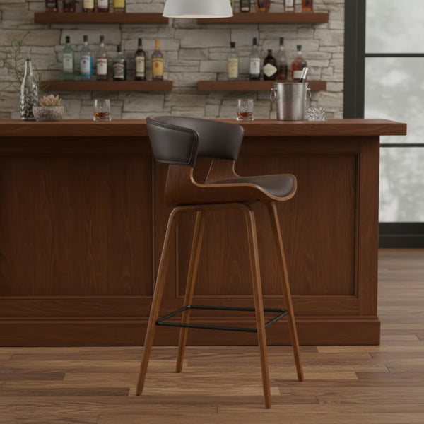 English Elm Grejja Walnut Wood Barstool with Faux Leather Seat and Wraparound Footrest B2736P511311