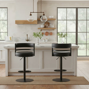 English Elm Iduj Industrial Faux Leather Swivel Barstool with Adjustable Height Metal Pedestal Base Black B2736P511312