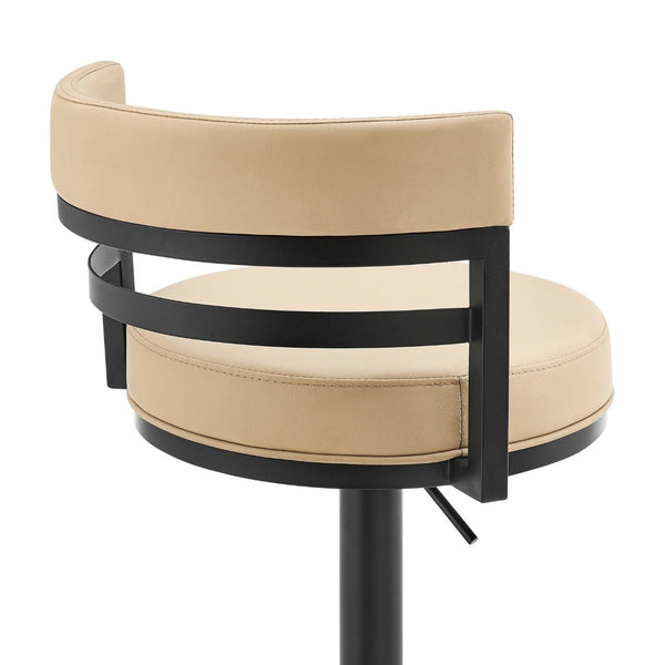 English Elm Iduj Industrial Faux Leather Swivel Barstool with Adjustable Height Metal Pedestal Base Beige B2736P511313