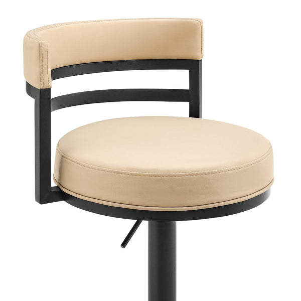 English Elm Iduj Industrial Faux Leather Swivel Barstool with Adjustable Height Metal Pedestal Base Beige B2736P511313