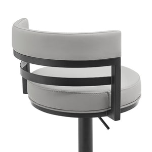 English Elm Iduj Industrial Faux Leather Swivel Barstool with Adjustable Height Metal Pedestal Base Gray B2736P511314