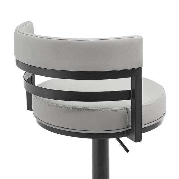 English Elm Iduj Industrial Faux Leather Swivel Barstool with Adjustable Height Metal Pedestal Base Gray B2736P511314