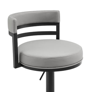 English Elm Iduj Industrial Faux Leather Swivel Barstool with Adjustable Height Metal Pedestal Base Gray B2736P511314