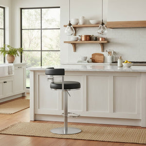 English Elm Iduj Industrial Swivel Barstool Adjustable Height Faux Leather Seat Stainless Frame Black B2736P511315