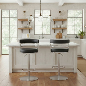 English Elm Iduj Industrial Swivel Barstool Adjustable Height Faux Leather Seat Stainless Frame Black B2736P511315