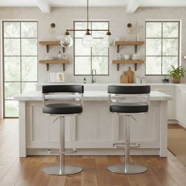 English Elm Iduj Industrial Swivel Barstool Adjustable Height Faux Leather Seat Stainless Frame Black B2736P511315