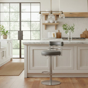 English Elm Iduj Industrial Swivel Barstool Adjustable Height Faux Leather Seat Stainless Frame Gray B2736P511316