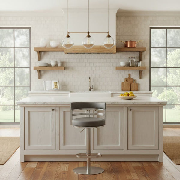 English Elm Iduj Industrial Swivel Barstool Adjustable Height Faux Leather Seat Stainless Frame Gray B2736P511316