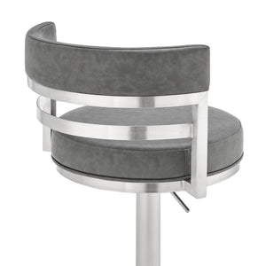 English Elm Iduj Industrial Swivel Barstool Adjustable Height Faux Leather Seat Stainless Frame Gray B2736P511316