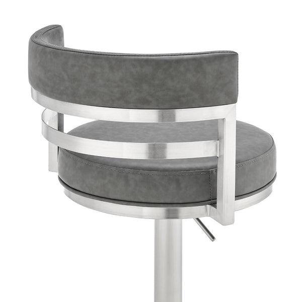 English Elm Iduj Industrial Swivel Barstool Adjustable Height Faux Leather Seat Stainless Frame Gray B2736P511316