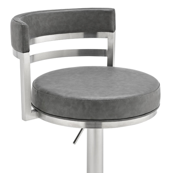 English Elm Iduj Industrial Swivel Barstool Adjustable Height Faux Leather Seat Stainless Frame Gray B2736P511316