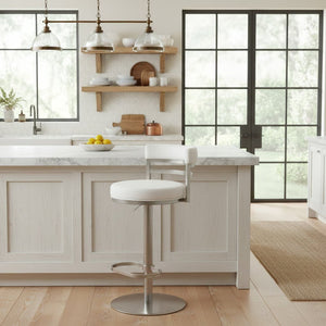 English Elm Iduj Industrial Swivel Barstool Adjustable Height Faux Leather Seat Stainless Frame White B2736P511317