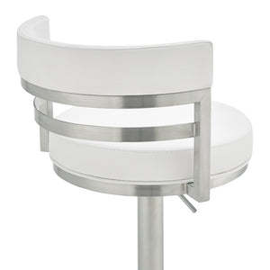 English Elm Iduj Industrial Swivel Barstool Adjustable Height Faux Leather Seat Stainless Frame White B2736P511317