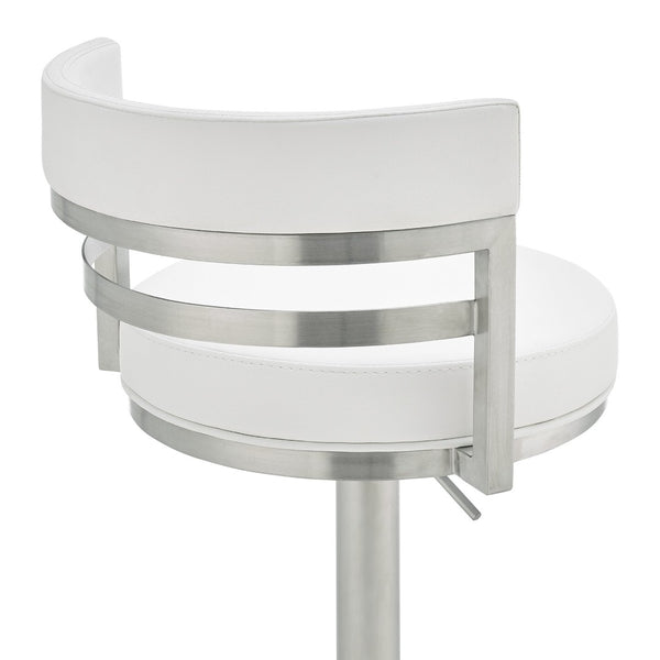 English Elm Iduj Industrial Swivel Barstool Adjustable Height Faux Leather Seat Stainless Frame White B2736P511317