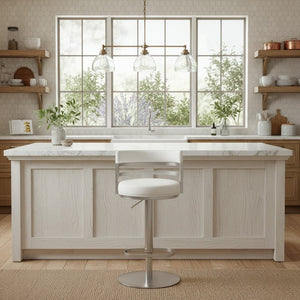 English Elm Iduj Industrial Swivel Barstool Adjustable Height Faux Leather Seat Stainless Frame White B2736P511317