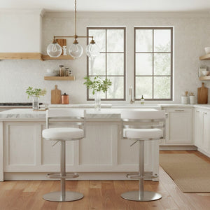 English Elm Iduj Industrial Swivel Barstool Adjustable Height Faux Leather Seat Stainless Frame White B2736P511317