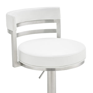 English Elm Iduj Industrial Swivel Barstool Adjustable Height Faux Leather Seat Stainless Frame White B2736P511317