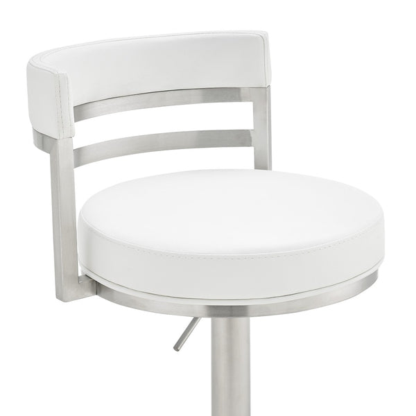 English Elm Iduj Industrial Swivel Barstool Adjustable Height Faux Leather Seat Stainless Frame White B2736P511317