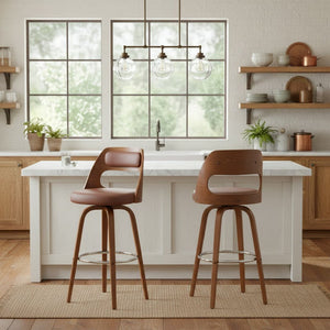 English Elm Suluij Swivel Bar Stool Faux Leather Seat Walnut Frame Mid-century Kitchen Island B2736P511318