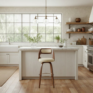 English Elm Suluij Swivel Barstool Faux Leather Seat Walnut Frame Mid-century Kitchen Island B2736P511319