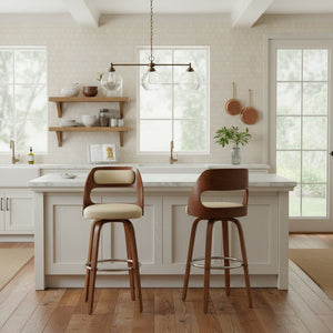 English Elm Suluij Swivel Barstool Faux Leather Seat Walnut Frame Mid-century Kitchen Island B2736P511319