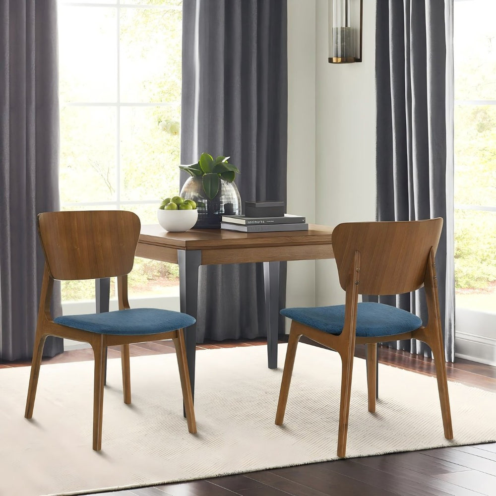 English Elm Alikai Walnut Wood Dining Chairs with Blue Upholstered Seats for Casual Elegance Set of 2 B2736P511320