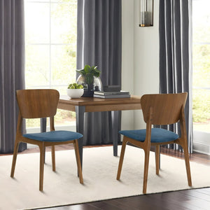 English Elm Alikai Walnut Wood Dining Chairs with Blue Upholstered Seats for Casual Elegance Set of 2 B2736P511320