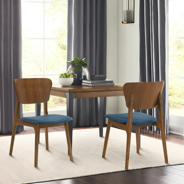 English Elm Alikai Walnut Wood Dining Chairs with Blue Upholstered Seats for Casual Elegance Set of 2 B2736P511320
