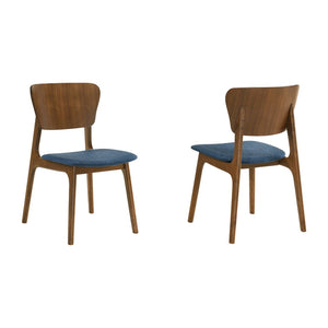 English Elm Alikai Walnut Wood Dining Chairs with Blue Upholstered Seats for Casual Elegance Set of 2 B2736P511320