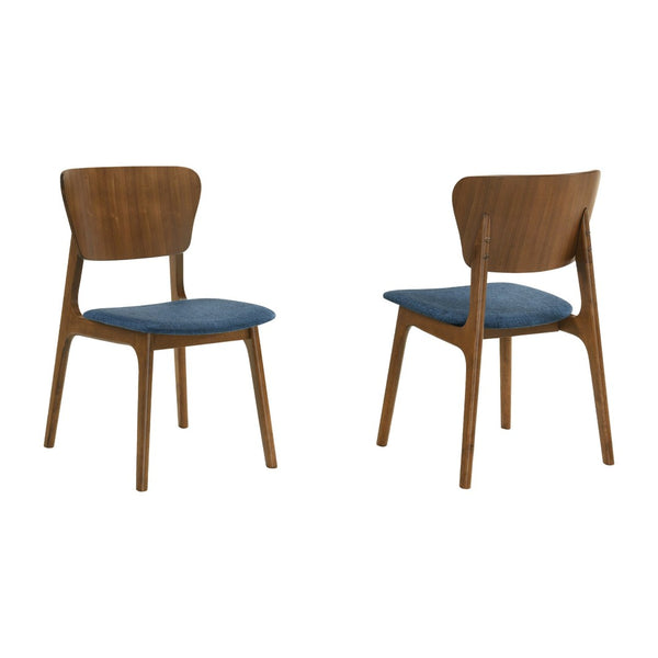 English Elm Alikai Walnut Wood Dining Chairs with Blue Upholstered Seats for Casual Elegance Set of 2 B2736P511320