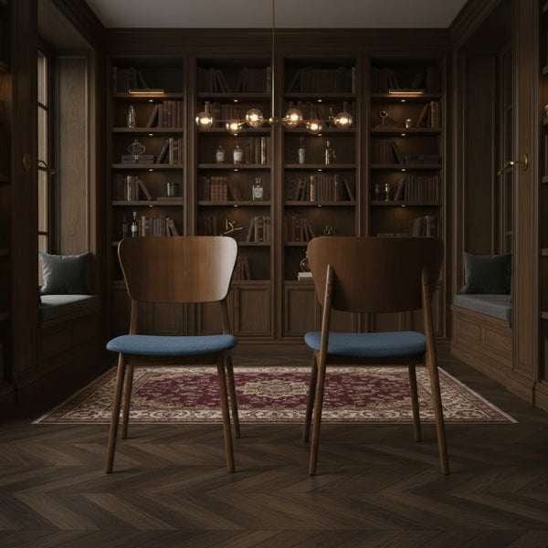English Elm Alikai Walnut Wood Dining Chairs with Blue Upholstered Seats for Casual Elegance Set of 2 B2736P511320