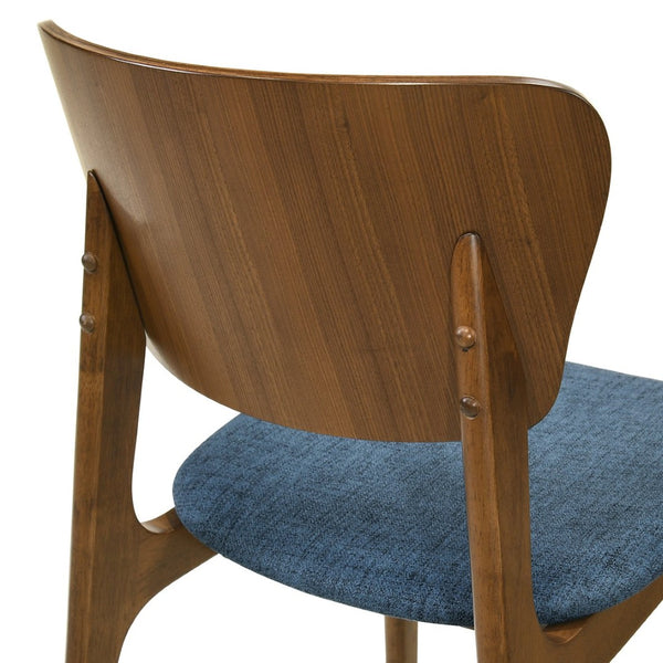 English Elm Alikai Walnut Wood Dining Chairs with Blue Upholstered Seats for Casual Elegance Set of 2 B2736P511320