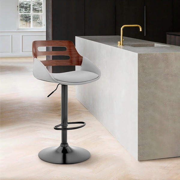 English Elm Terrak Swivel Barstool with Faux Leather Seat Walnut Wood Back and Adjustable Height B2736P511322