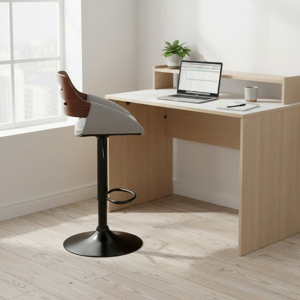 English Elm Terrak Swivel Barstool with Faux Leather Seat Walnut Wood Back and Adjustable Height B2736P511322