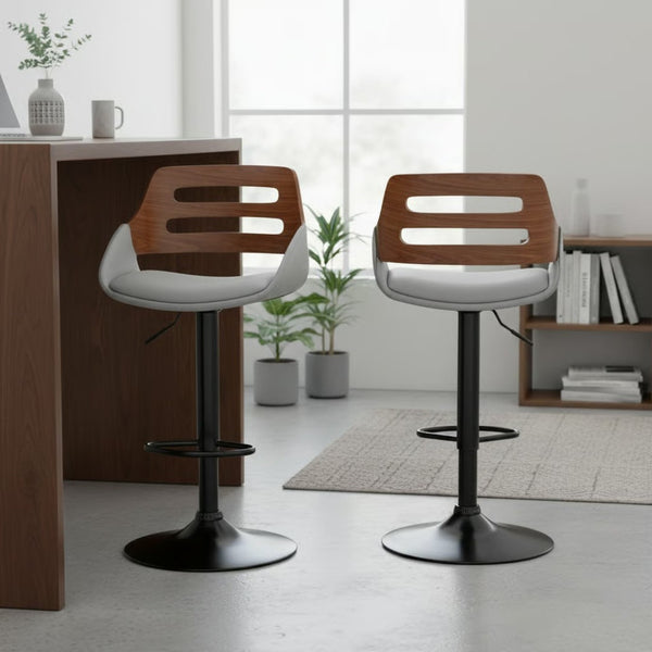 English Elm Terrak Swivel Barstool with Faux Leather Seat Walnut Wood Back and Adjustable Height B2736P511322