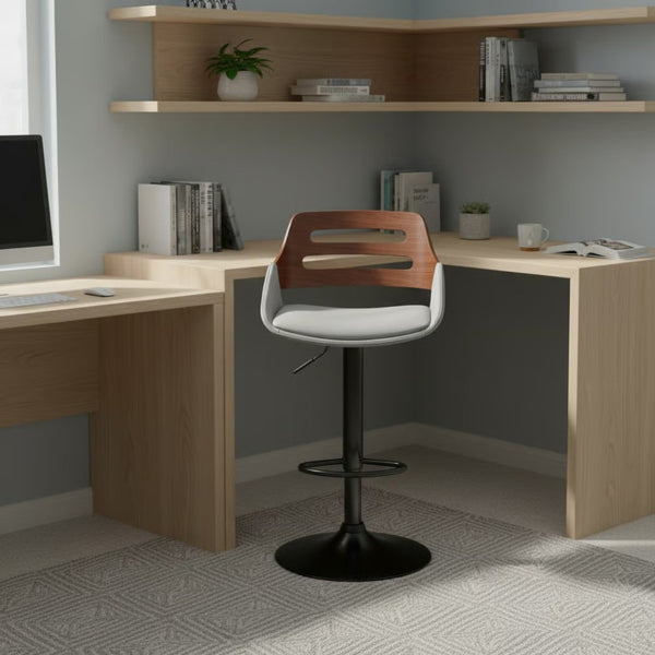 English Elm Terrak Swivel Barstool with Faux Leather Seat Walnut Wood Back and Adjustable Height B2736P511322