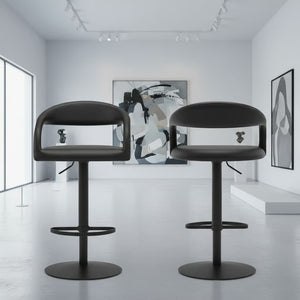 English Elm Womarl Adjustable Swivel Barstool Channel Stitched Faux Leather Seat for Kitchen Island Black B2736P511324
