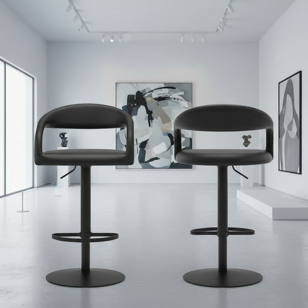 English Elm Womarl Adjustable Swivel Barstool Channel Stitched Faux Leather Seat for Kitchen Island Black B2736P511324