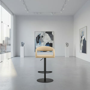 English Elm Womarl Adjustable Swivel Barstool Channel Stitched Faux Leather Seat for Kitchen Island Beige B2736P511325