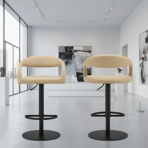 English Elm Womarl Adjustable Swivel Barstool Channel Stitched Faux Leather Seat for Kitchen Island Beige B2736P511325