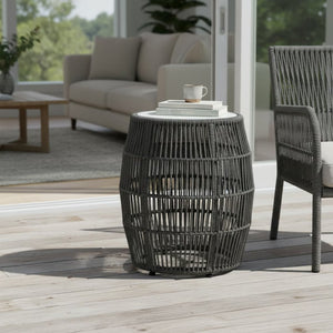 English Elm Uposa Woven Rope Garden Stool with Stone Top for Patio or Living Room Accent B2736P511327